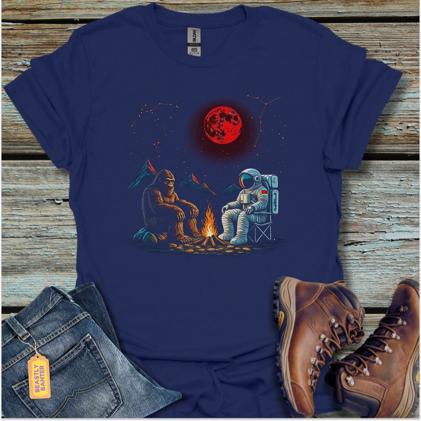 Bigfoot & Astronaut Campfire T-Shirt - Beastly Banter