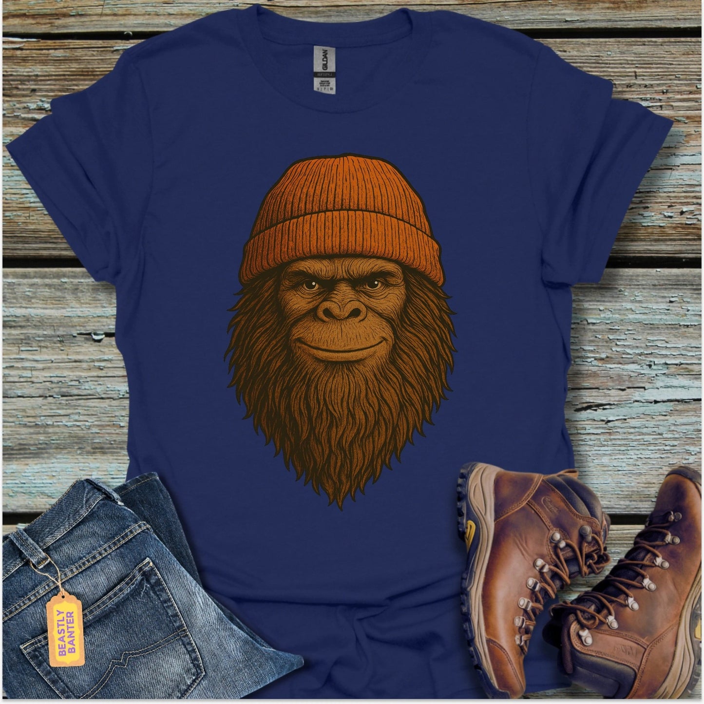 Smiling Bigfoot Beanie T-Shirt - Beastly Banter