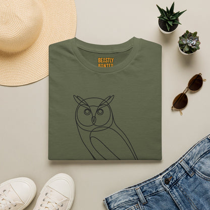 Owl Line Art T-Shirt — Minimalist Wildlife Graphic Tee