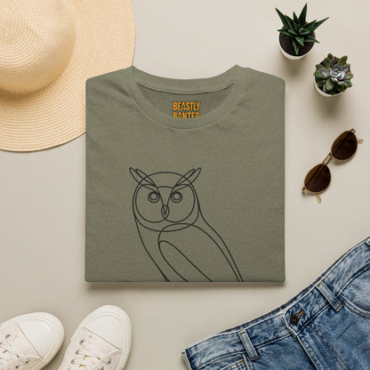 Owl Line Art T-Shirt — Minimalist Wildlife Graphic Tee