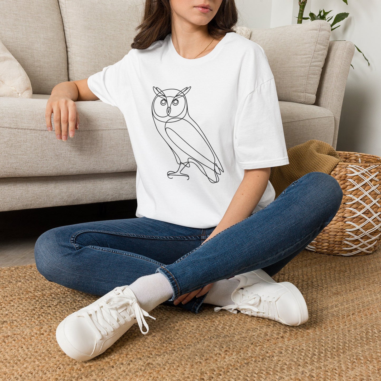 Owl Line Art T-Shirt — Minimalist Wildlife Graphic Tee
