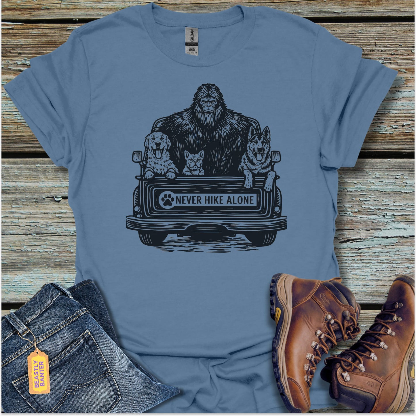 Never Hike Alone Bigfoot T-Shirt - Beastly Banter