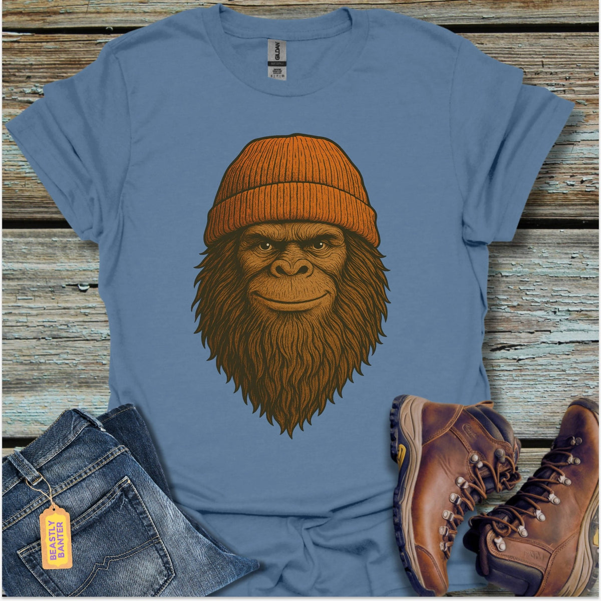 Smiling Bigfoot Beanie T-Shirt - Beastly Banter