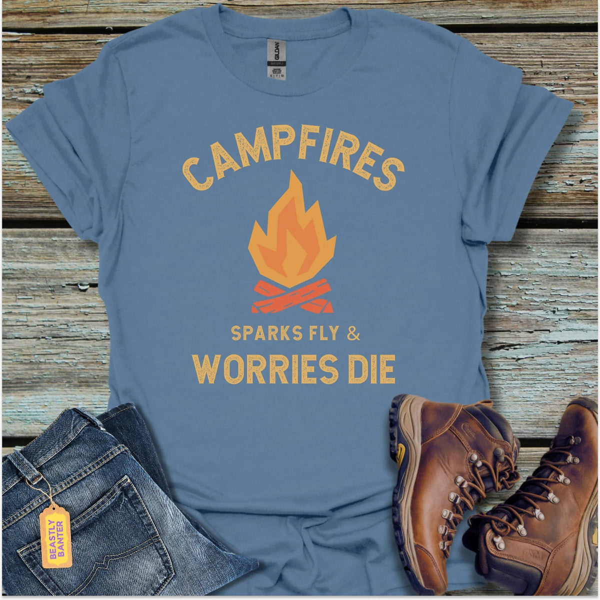 Campfire Worries Die T-Shirt - Beastly Banter