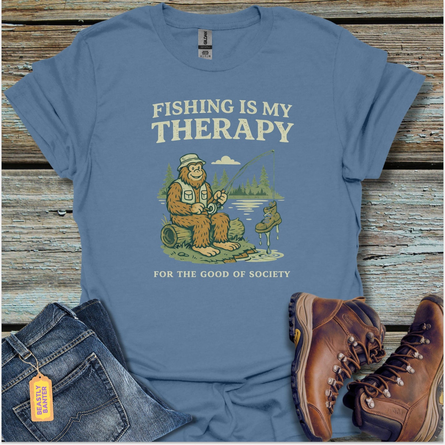 Bigfoot Fishing Therapy T-Shirt - Beastly Banter