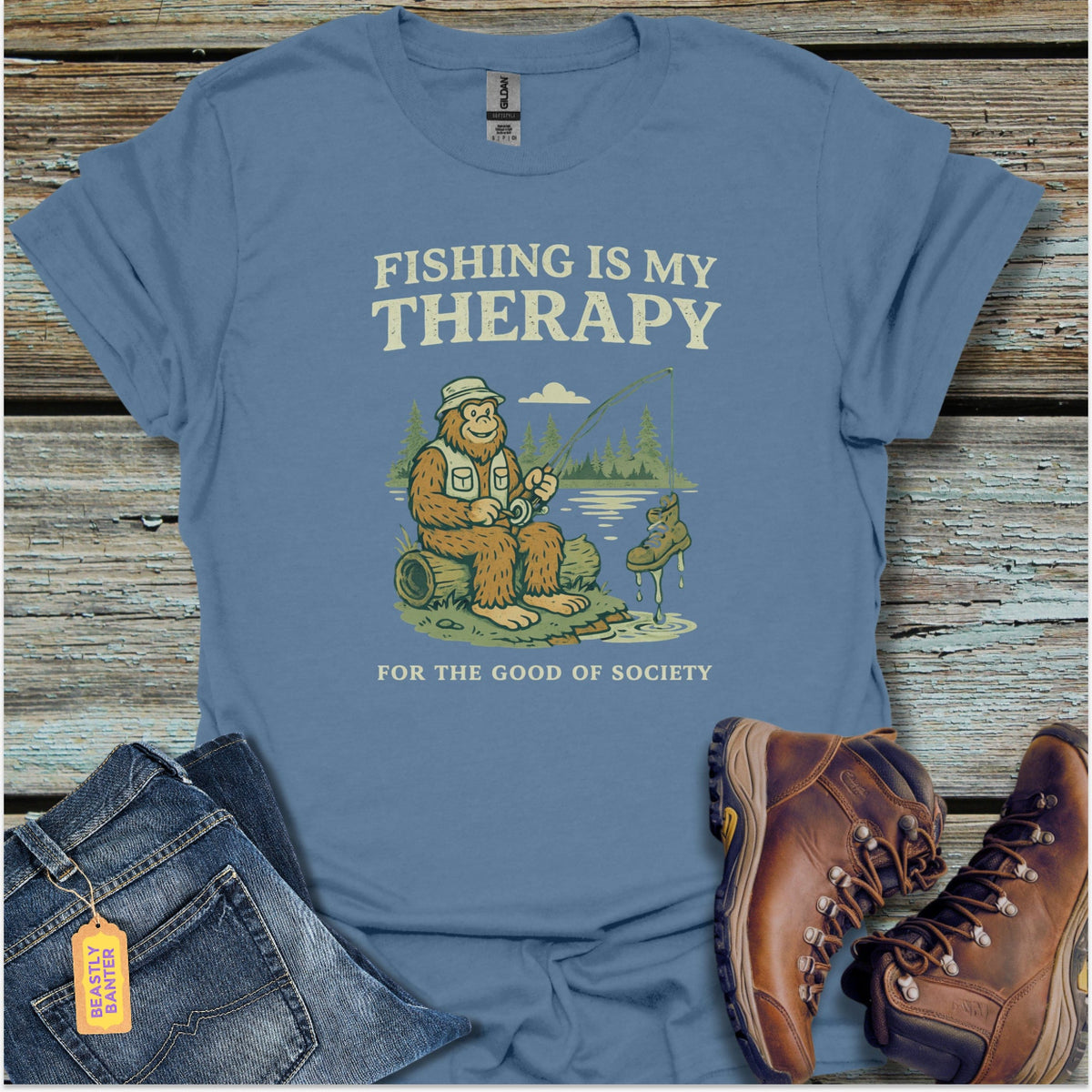 Bigfoot Fishing Therapy T-Shirt - Beastly Banter