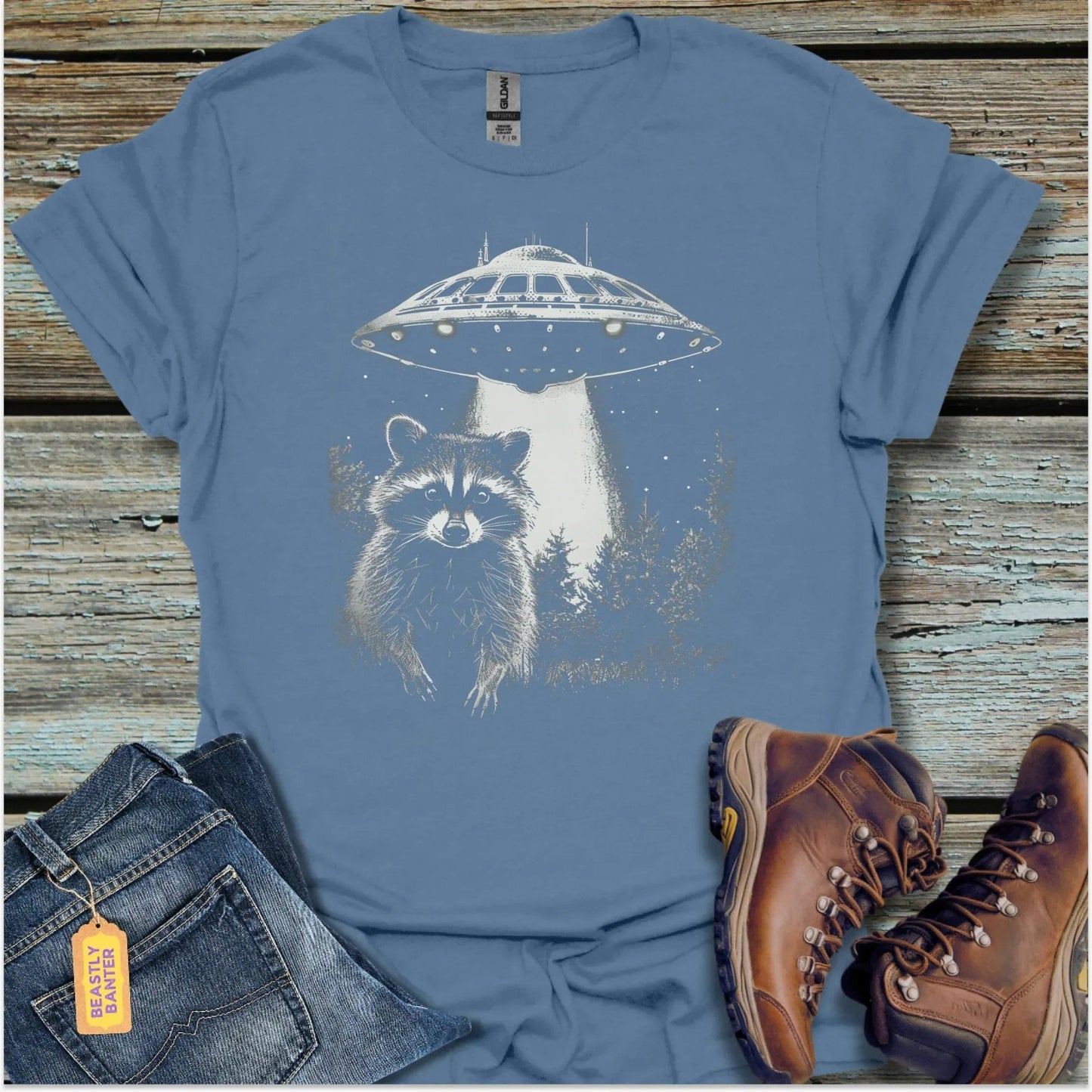 Beam Me Up Raccoon T-Shirt - Beastly Banter