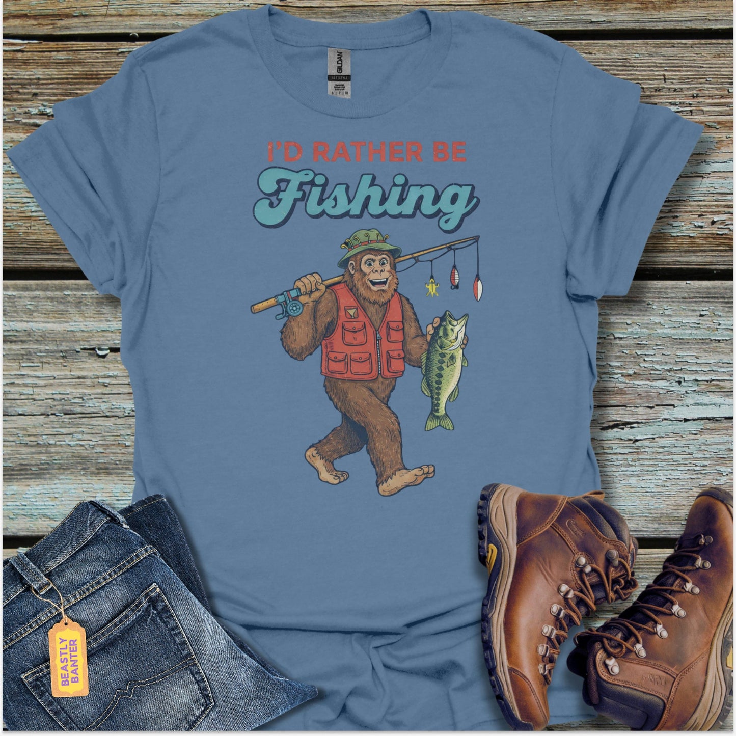 Rather Be Fishing Bigfoot T-Shirt - Beastly Banter