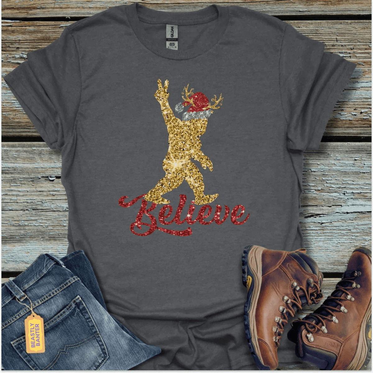 Bigfoot Christmas Sparkle T-Shirt - Beastly Banter