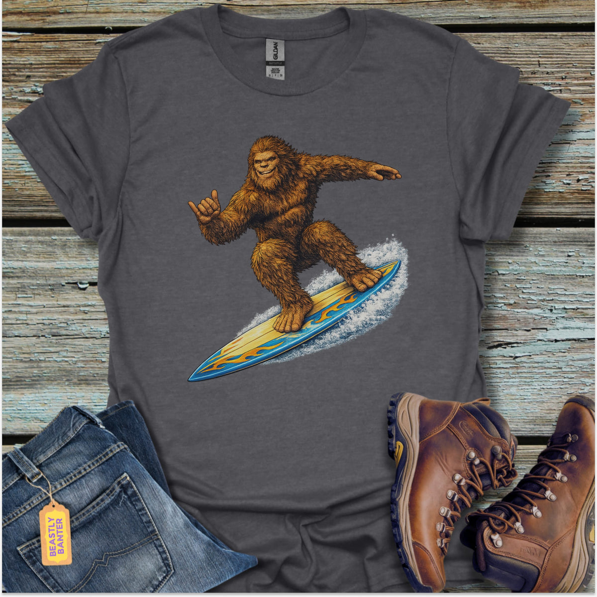 Bigfoot Hang Ten T-Shirt - Beastly Banter