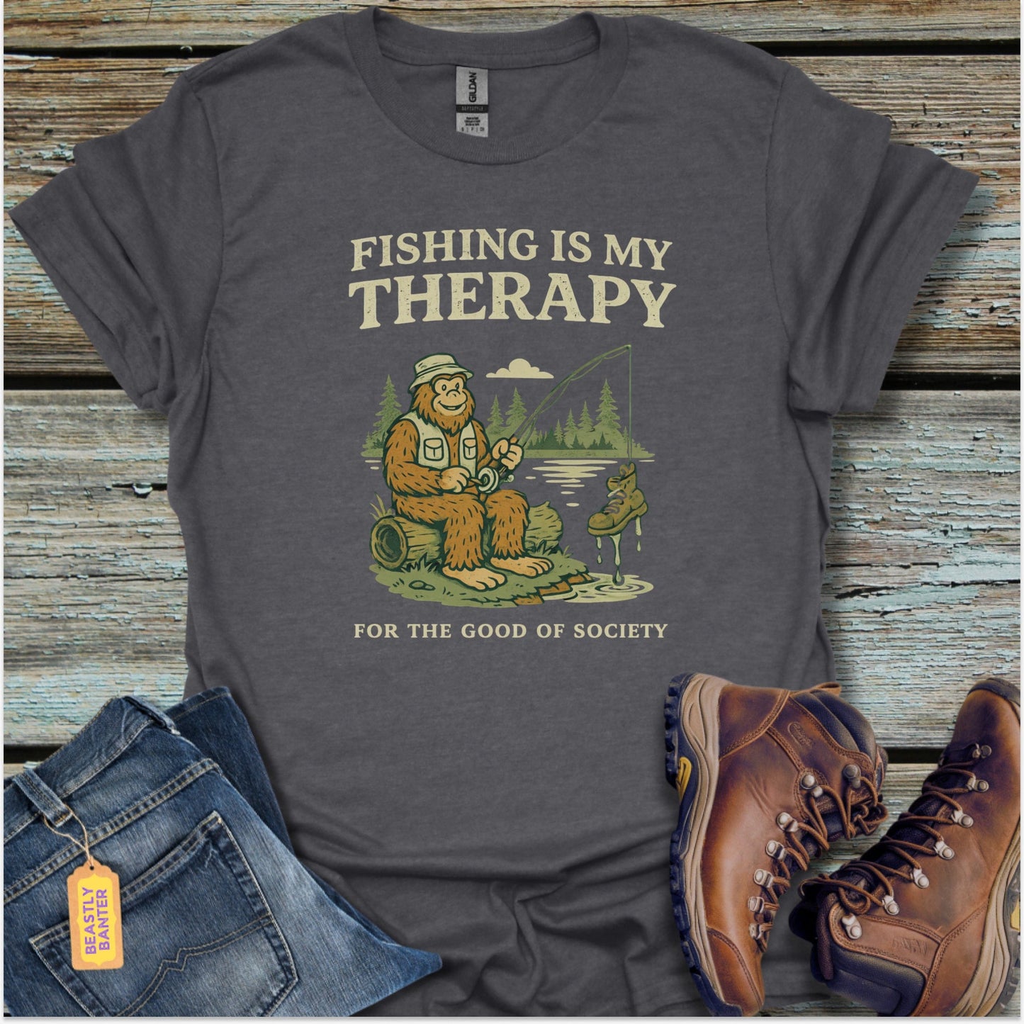 Bigfoot Fishing Therapy T-Shirt - Beastly Banter