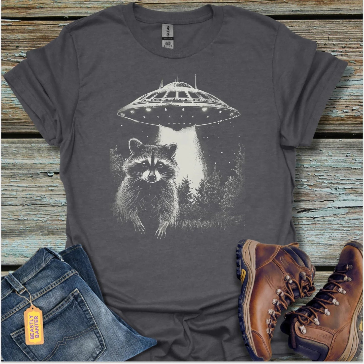 Beam Me Up Raccoon T-Shirt - Beastly Banter
