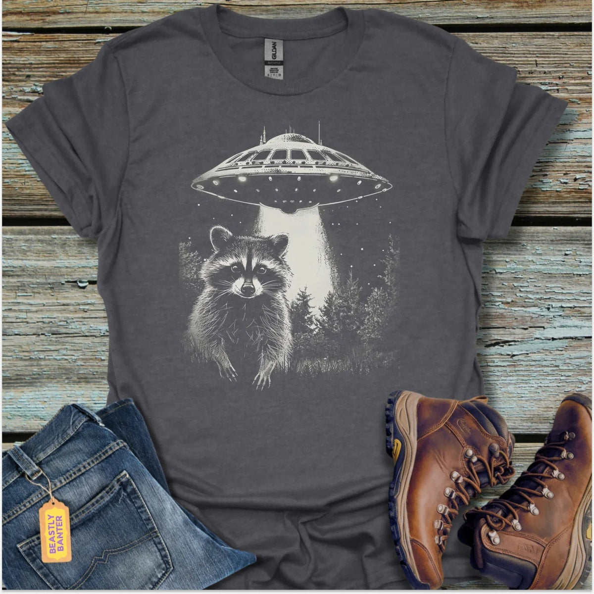 Beam Me Up Raccoon T-Shirt - Beastly Banter