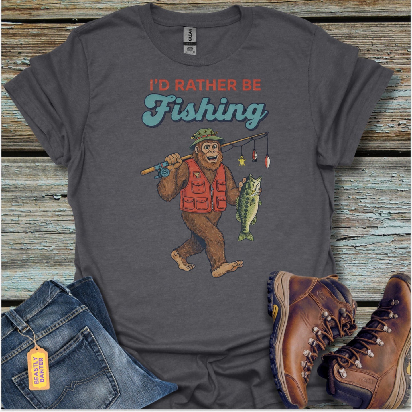 Rather Be Fishing Bigfoot T-Shirt - Beastly Banter