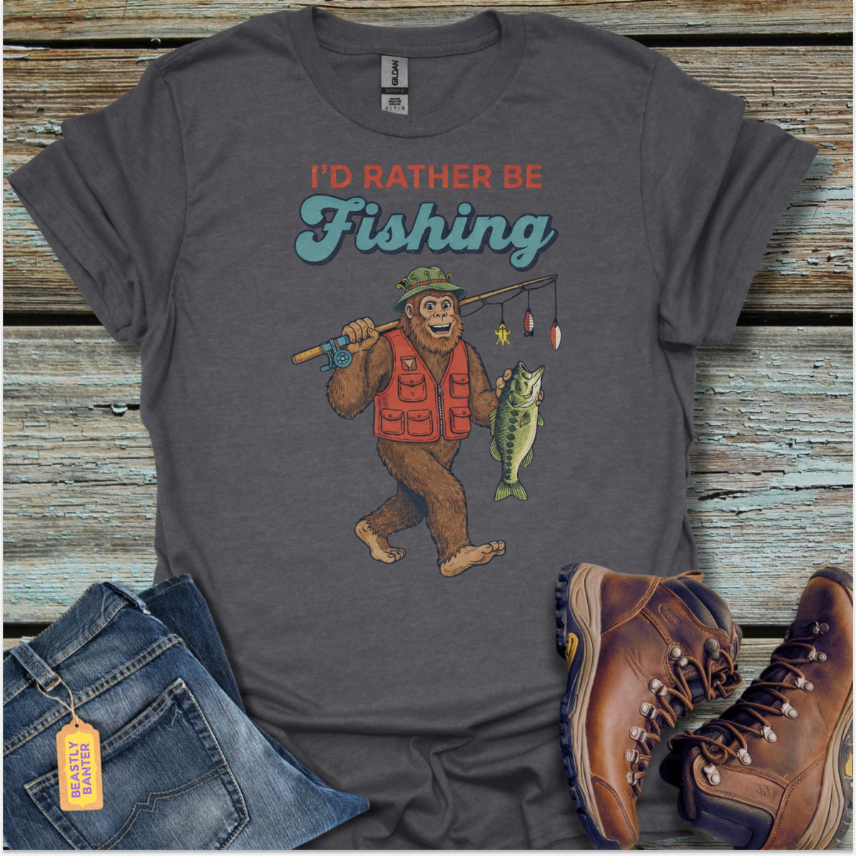Rather Be Fishing Bigfoot T-Shirt - Beastly Banter