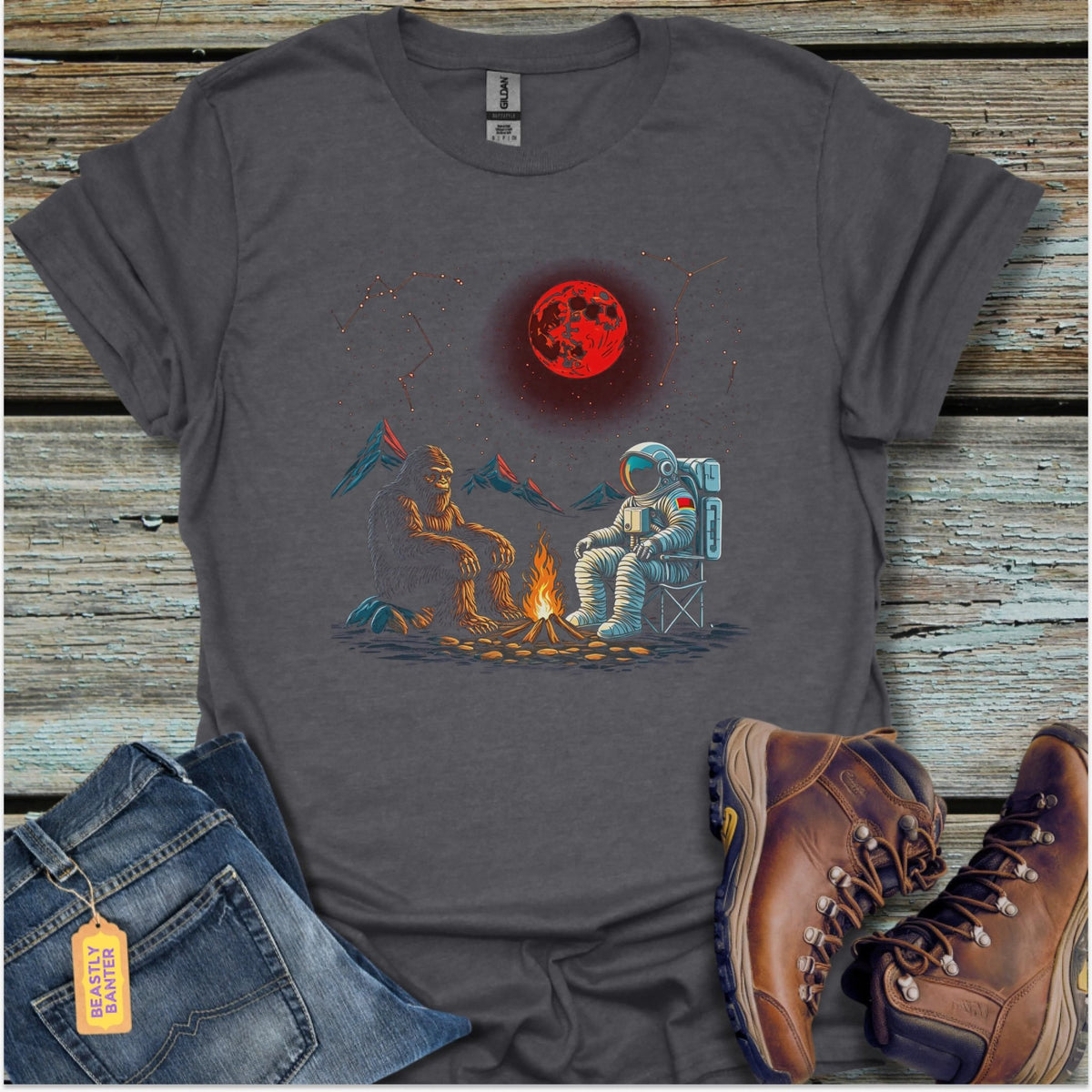 Bigfoot & Astronaut Campfire T-Shirt - Beastly Banter