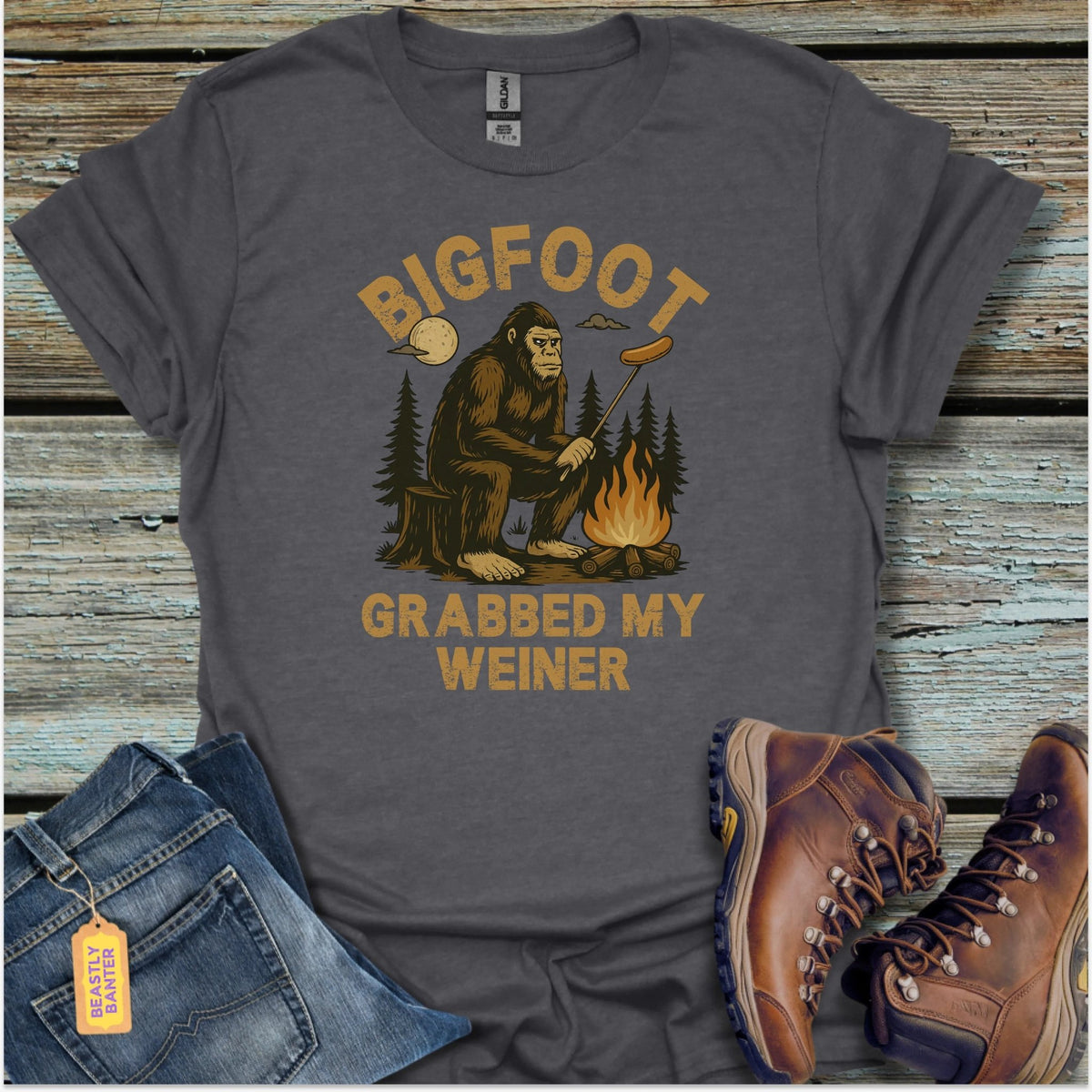 Bigfoot Grabbed My Weiner T-Shirt - Beastly Banter