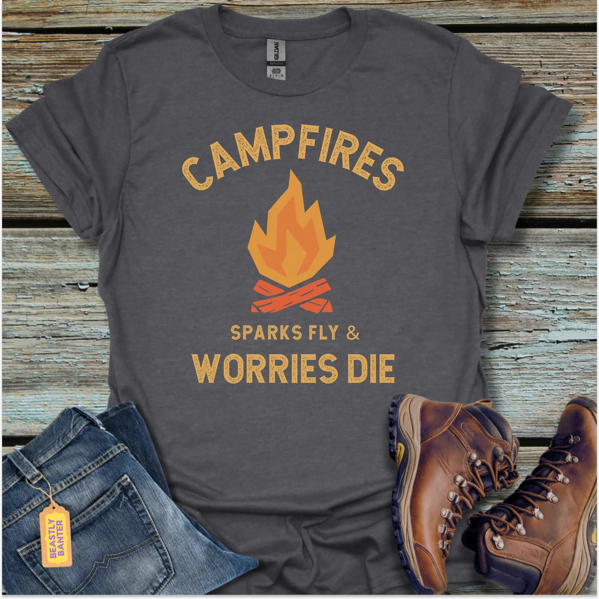 Campfire Worries Die T-Shirt - Beastly Banter