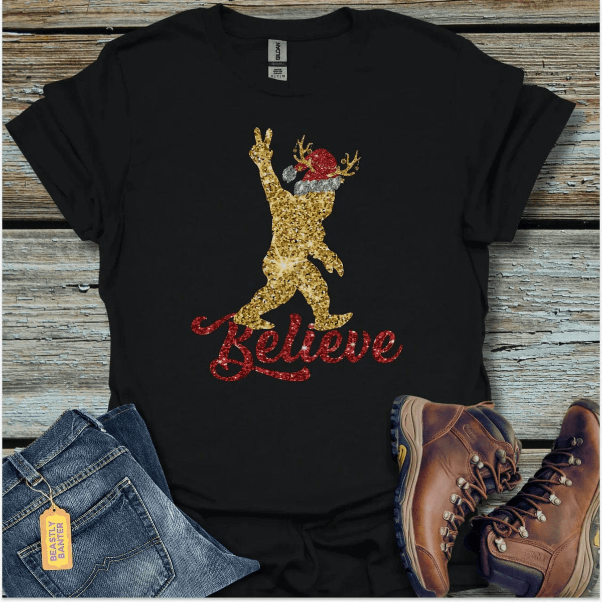 Bigfoot Christmas Sparkle T-Shirt - Beastly Banter