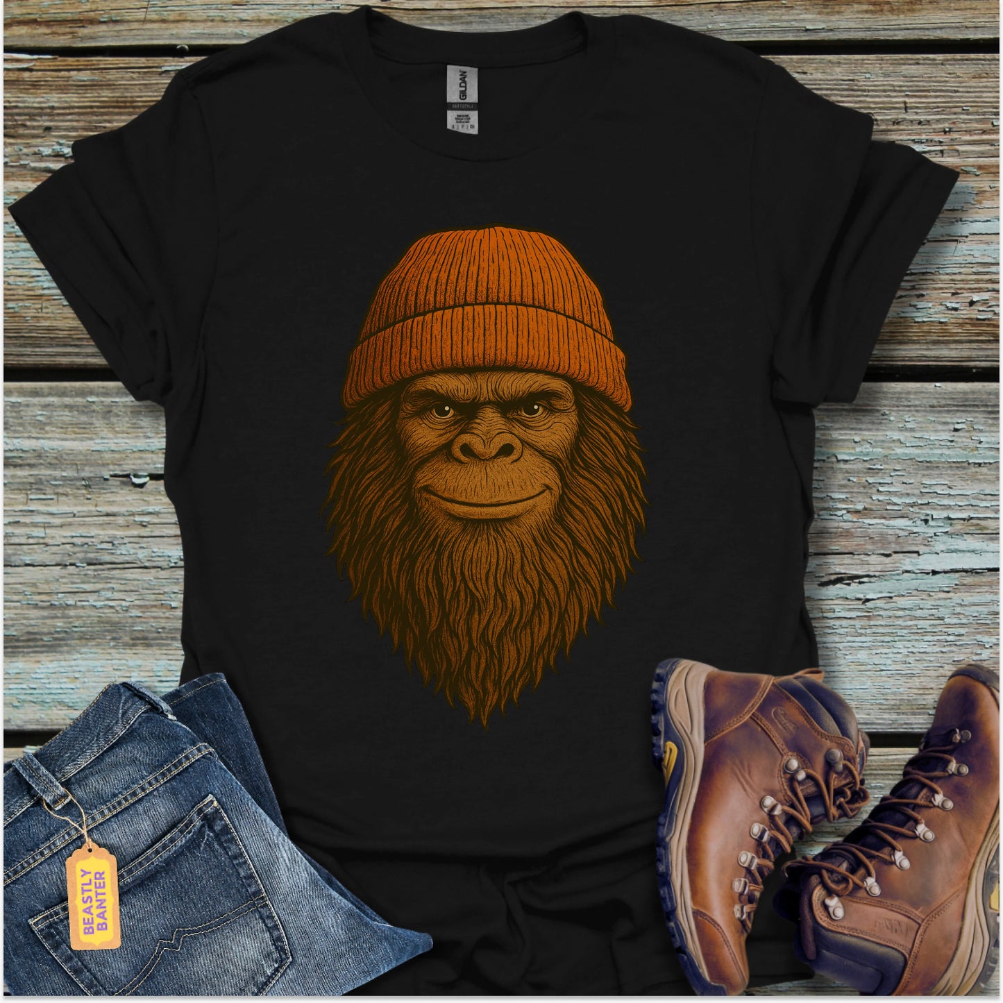 Smiling Bigfoot Beanie T-Shirt