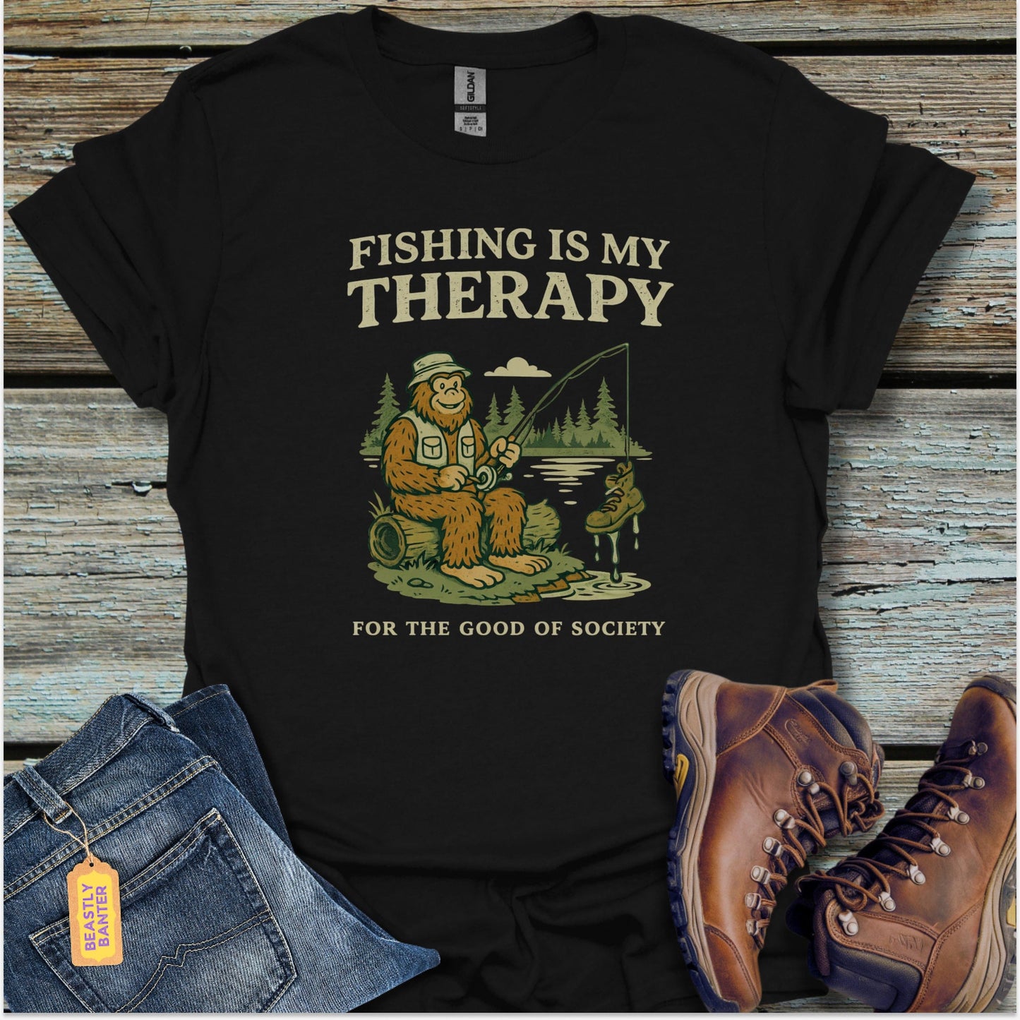 Bigfoot Fishing Therapy T-Shirt - Beastly Banter