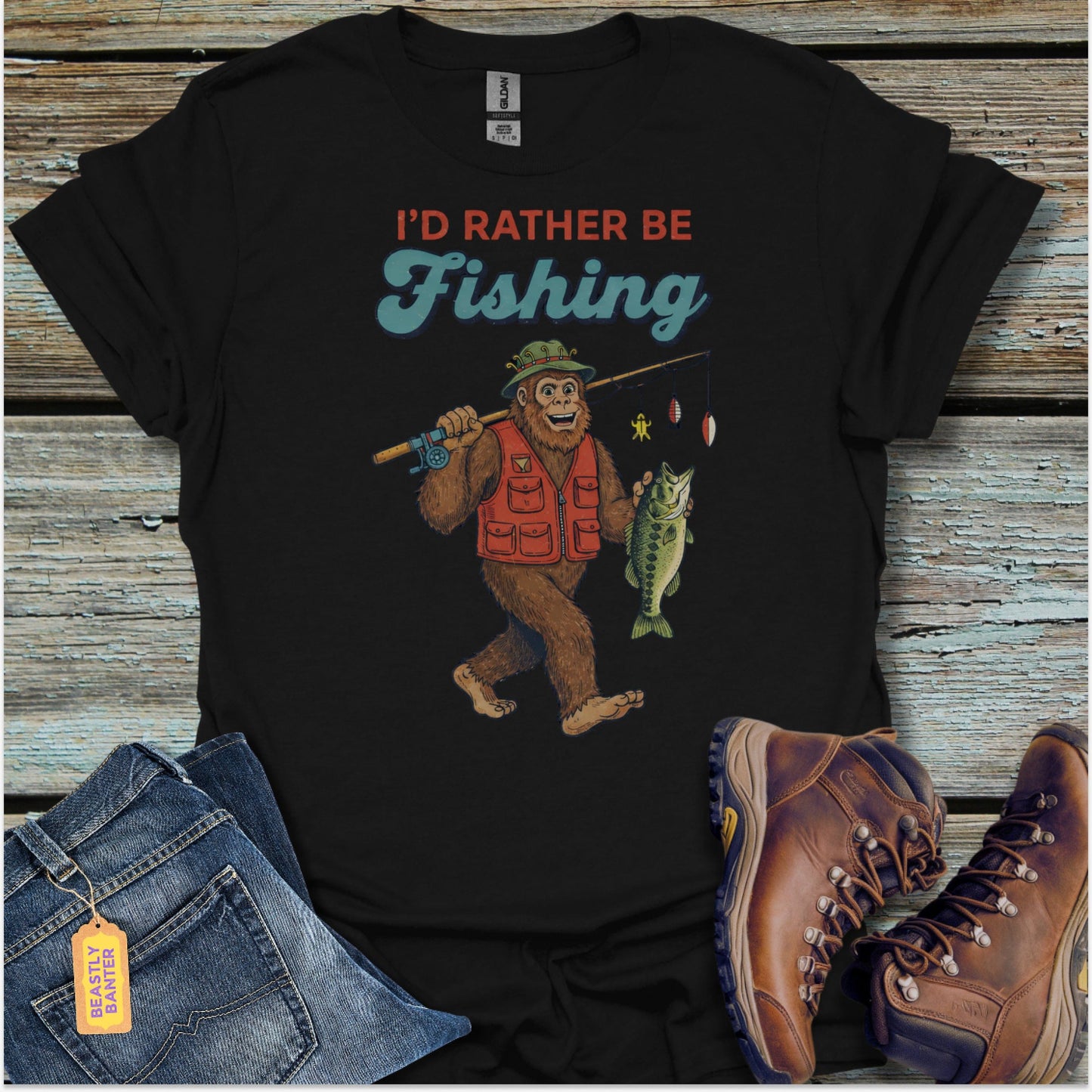 Rather Be Fishing Bigfoot T-Shirt - Beastly Banter