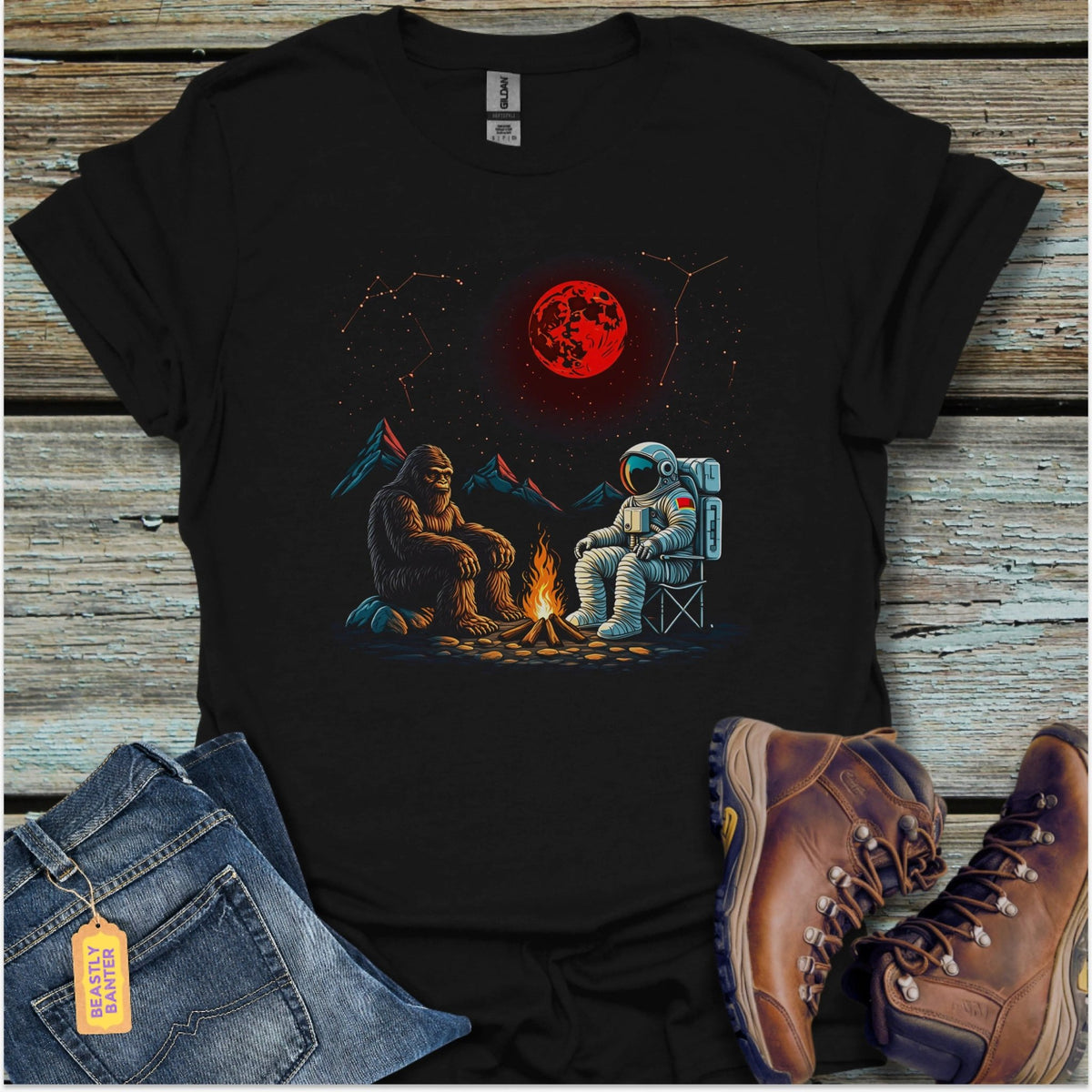 Bigfoot & Astronaut Campfire T-Shirt - Beastly Banter
