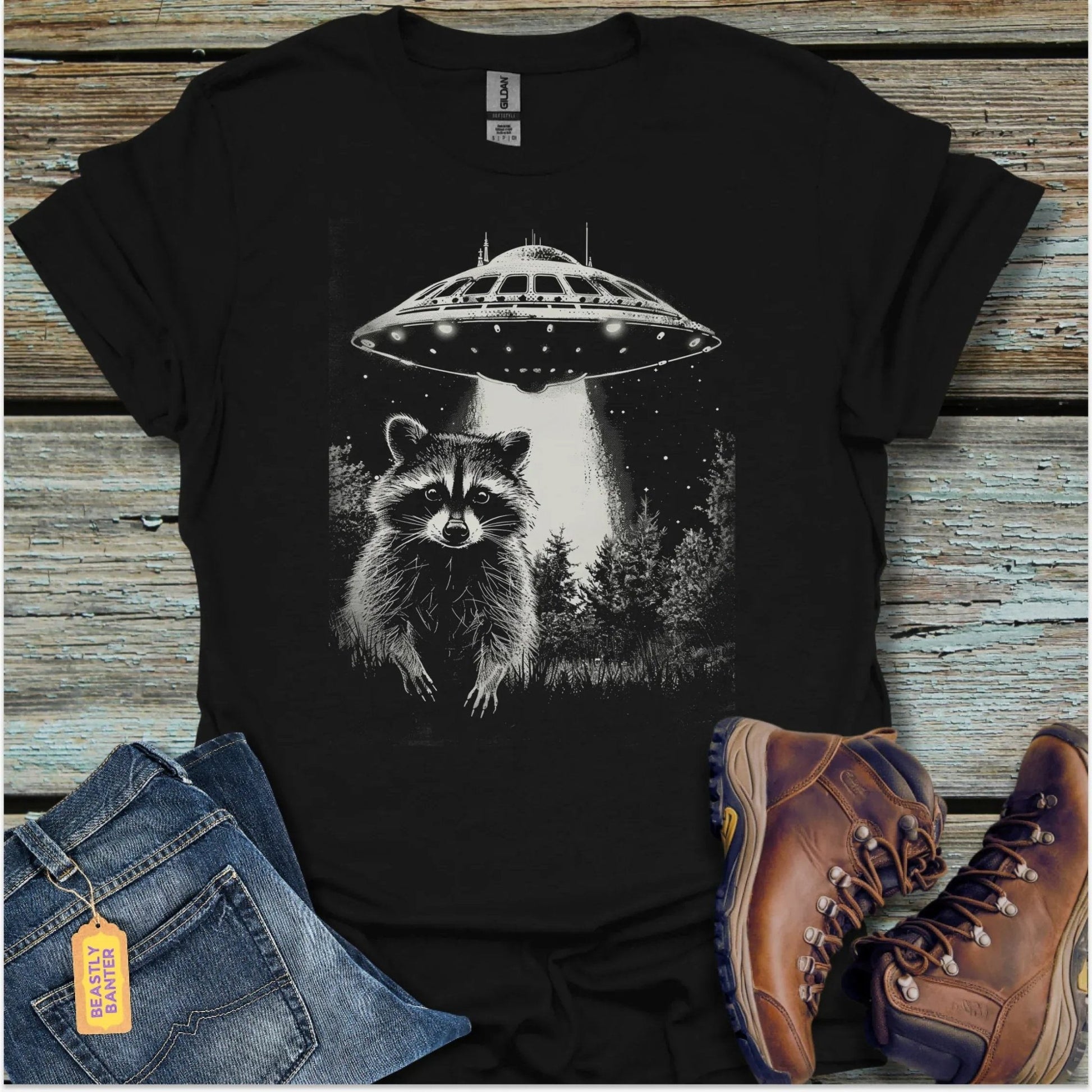 Beam Me Up Raccoon T-Shirt - Beastly Banter