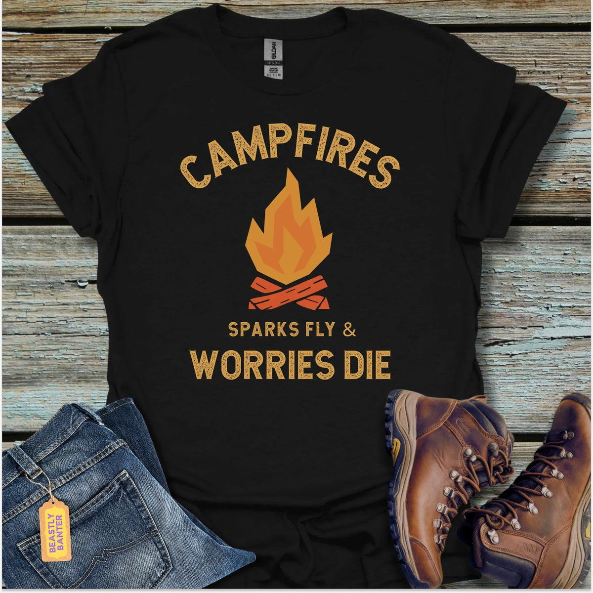 Campfire Worries Die T-Shirt - Beastly Banter