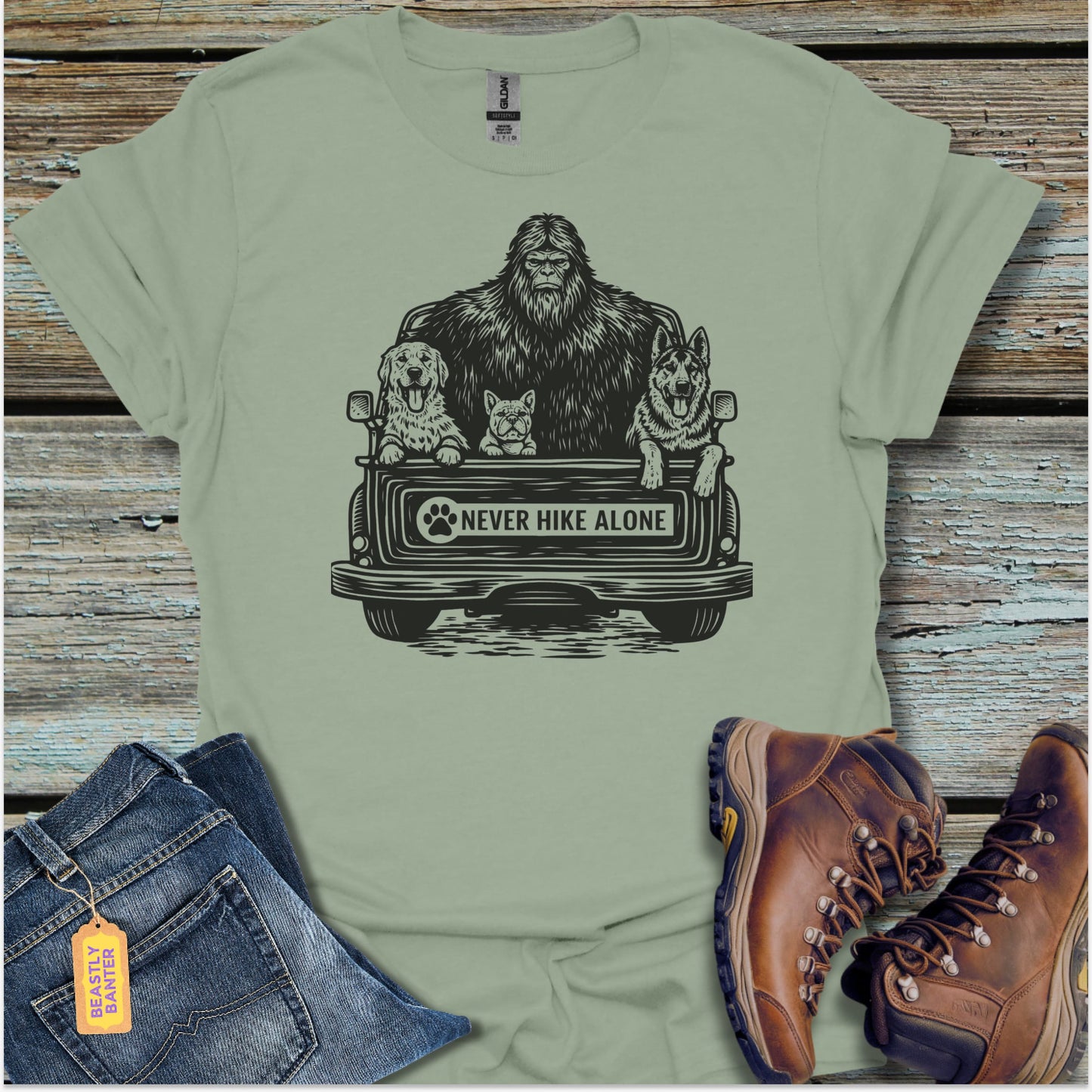 Never Hike Alone Bigfoot T-Shirt - Beastly Banter