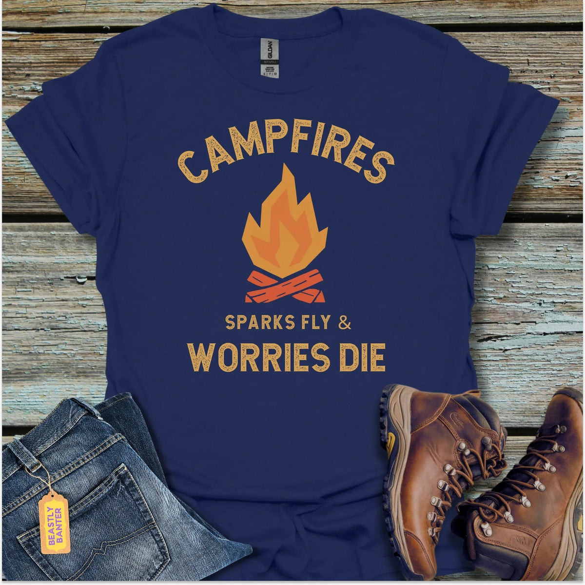 Campfire Worries Die T-Shirt - Beastly Banter