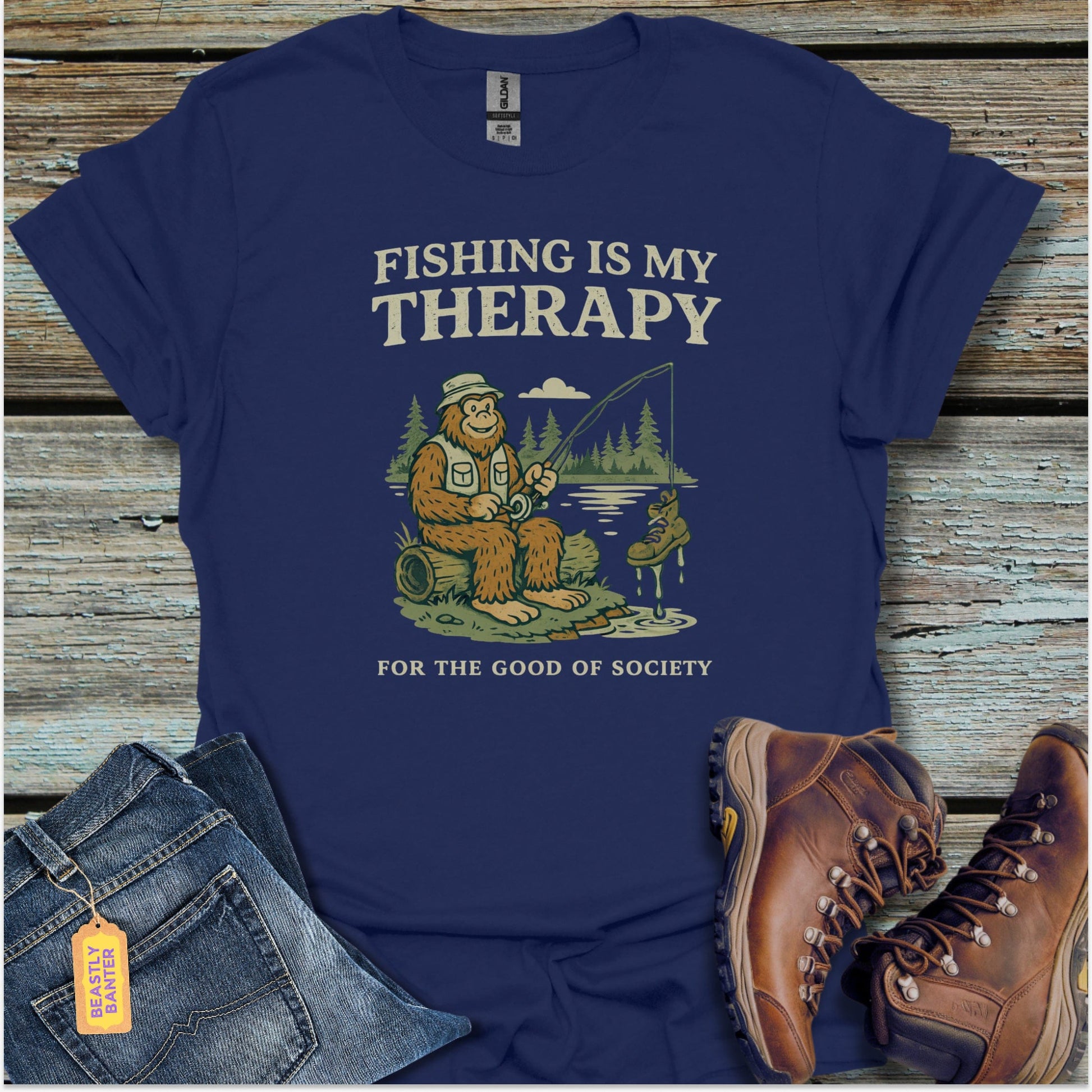 Bigfoot Fishing Therapy T-Shirt - Beastly Banter