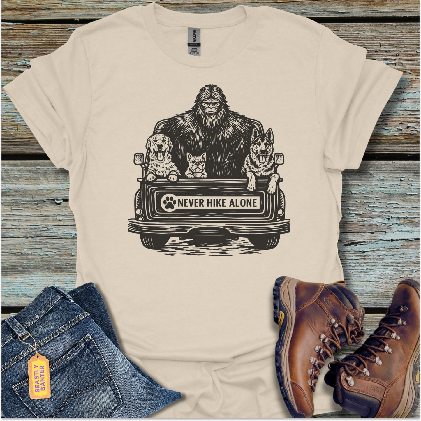Never Hike Alone Bigfoot T-Shirt - Beastly Banter