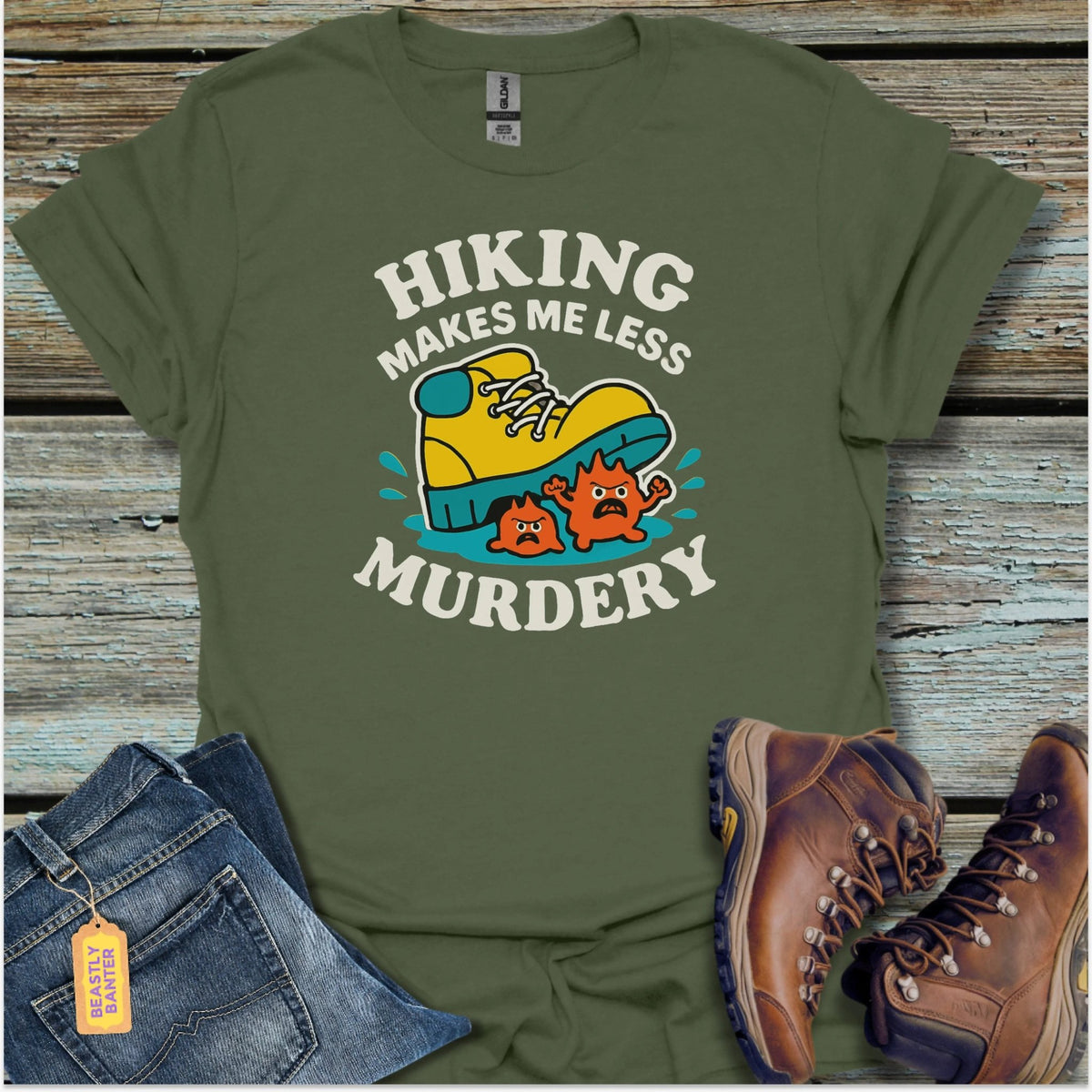 Less Murdery Hiker T-Shirt - Beastly Banter