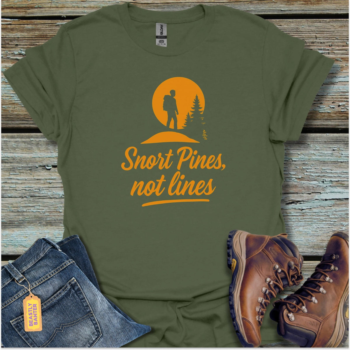 Snort Pines, Not Lines Hiker T-Shirt - Beastly Banter