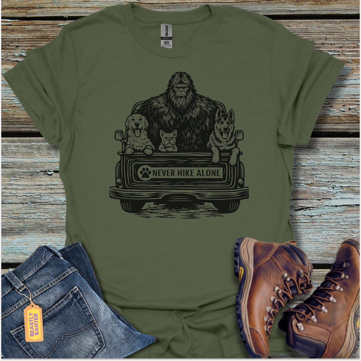 Never Hike Alone Bigfoot T-Shirt - Beastly Banter