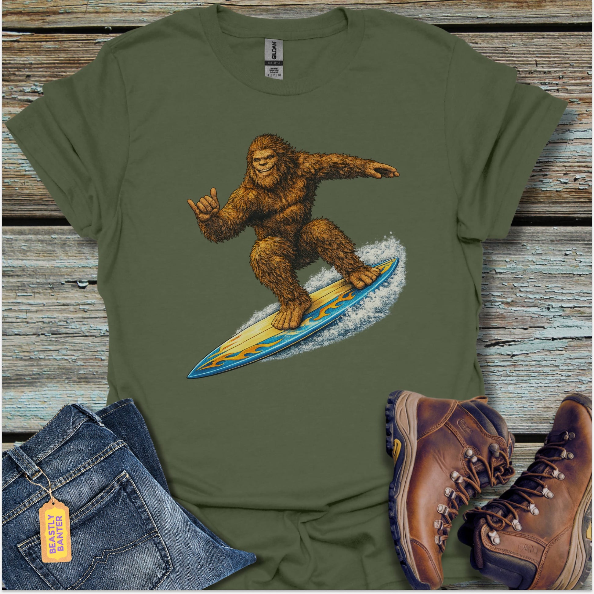 Bigfoot Hang Ten T-Shirt - Beastly Banter