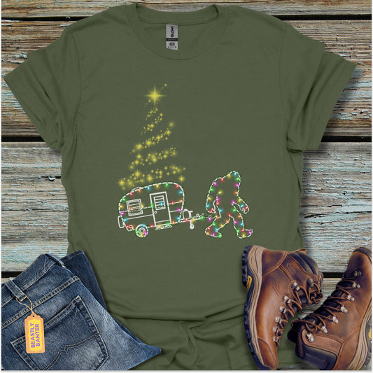 Bigfoot Christmas Lights Camper T-Shirt