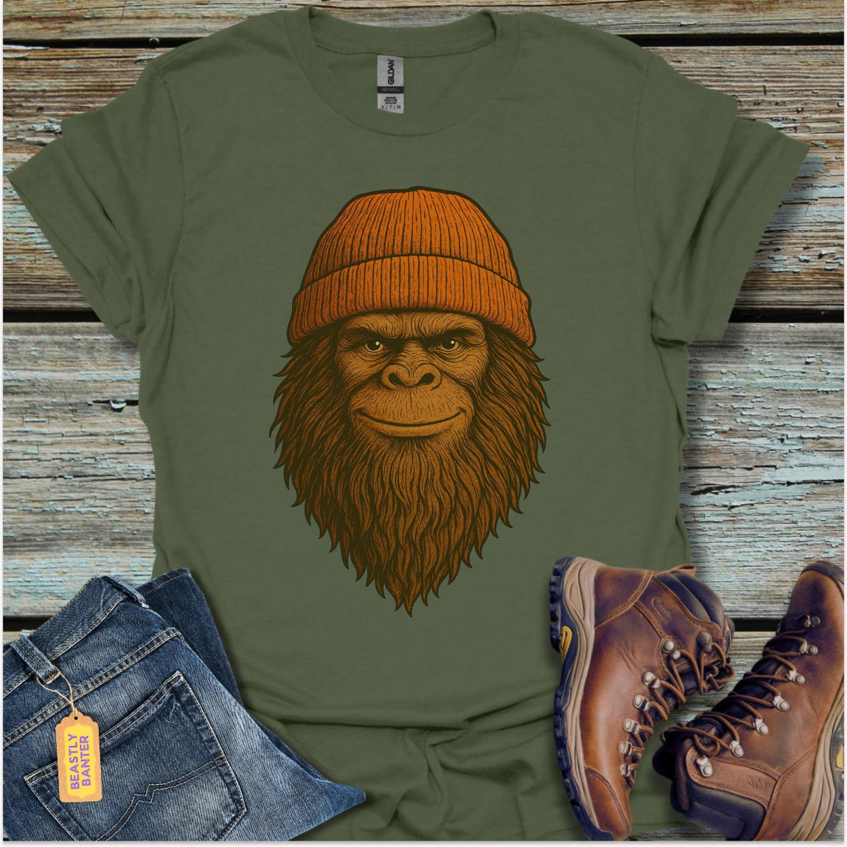 Smiling Bigfoot Beanie T-Shirt - Beastly Banter