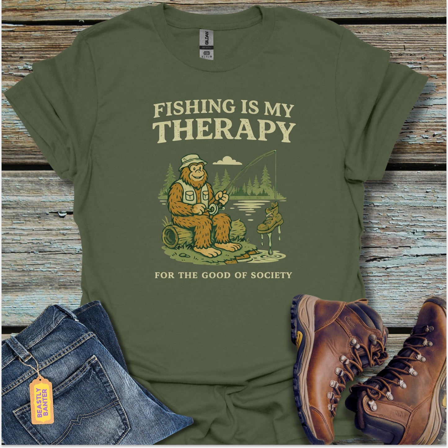 Bigfoot Fishing Therapy T-Shirt - Beastly Banter