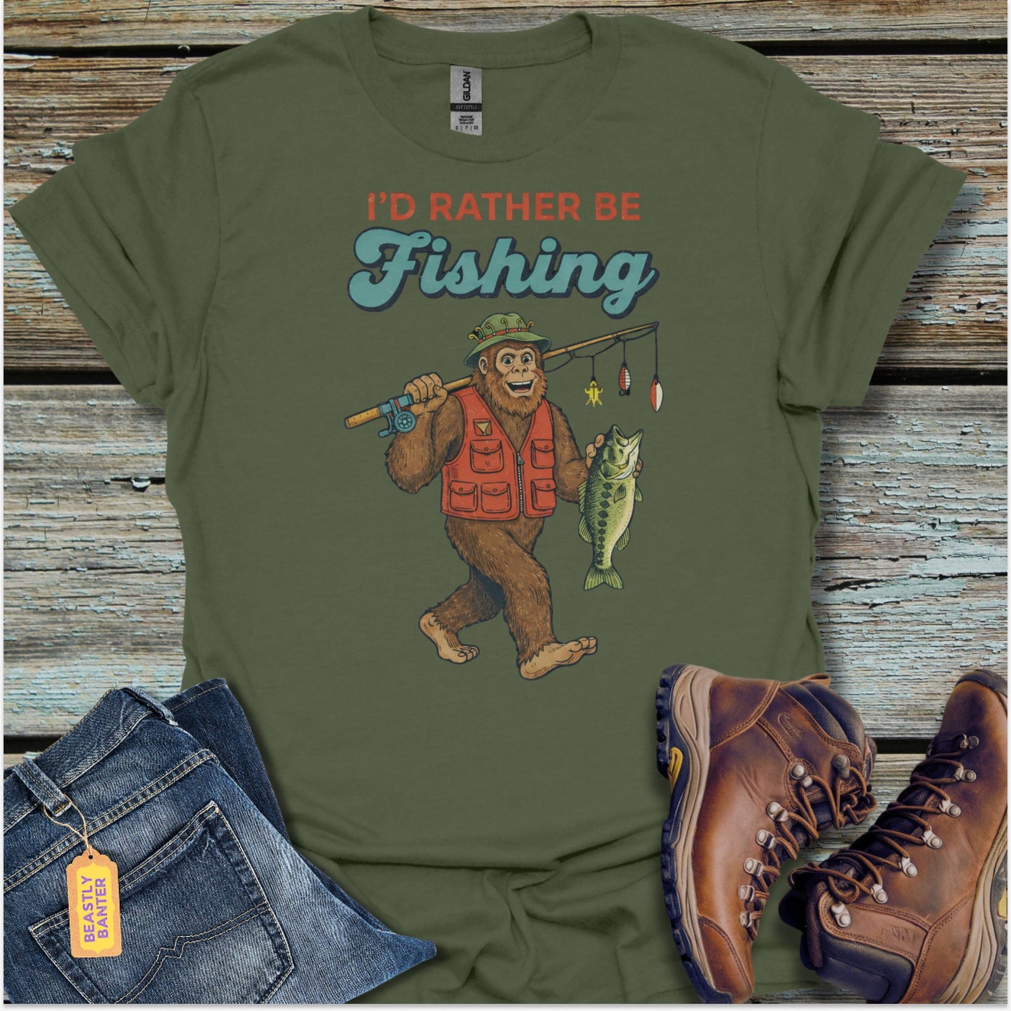 Rather Be Fishing Bigfoot T-Shirt - Beastly Banter