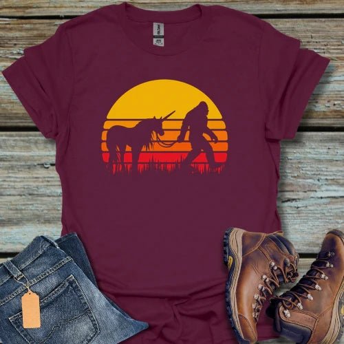 Bigfoot Unicorn Sunset T-Shirt - Beastly Banter