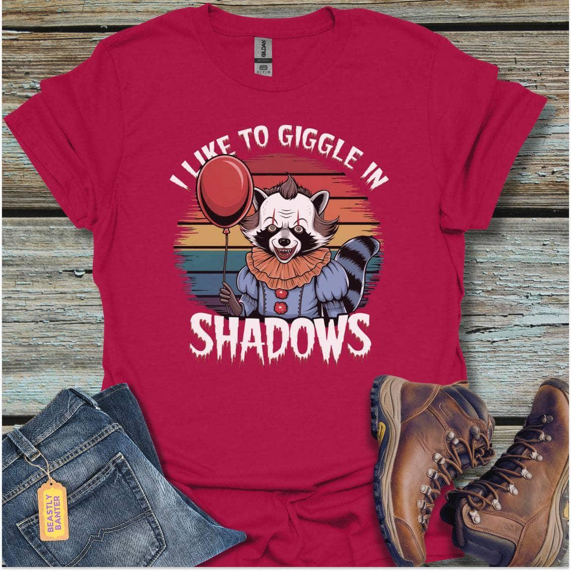 printify-t-shirt-antique-cherry-red-s-raccoon-giggling-clown-raccoon-giggling-clown-32326957596881 - Beastly Banter