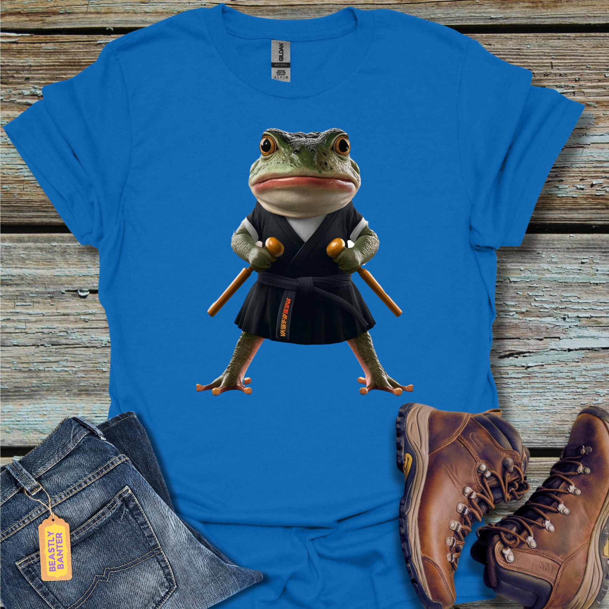 printify-t-shirt-black-belt-frog-32303455961297 - Beastly Banter