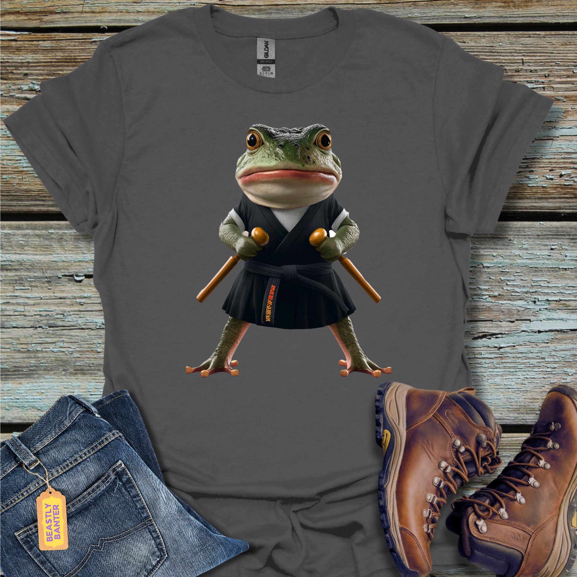 printify-t-shirt-black-belt-frog-32303455994065 - Beastly Banter