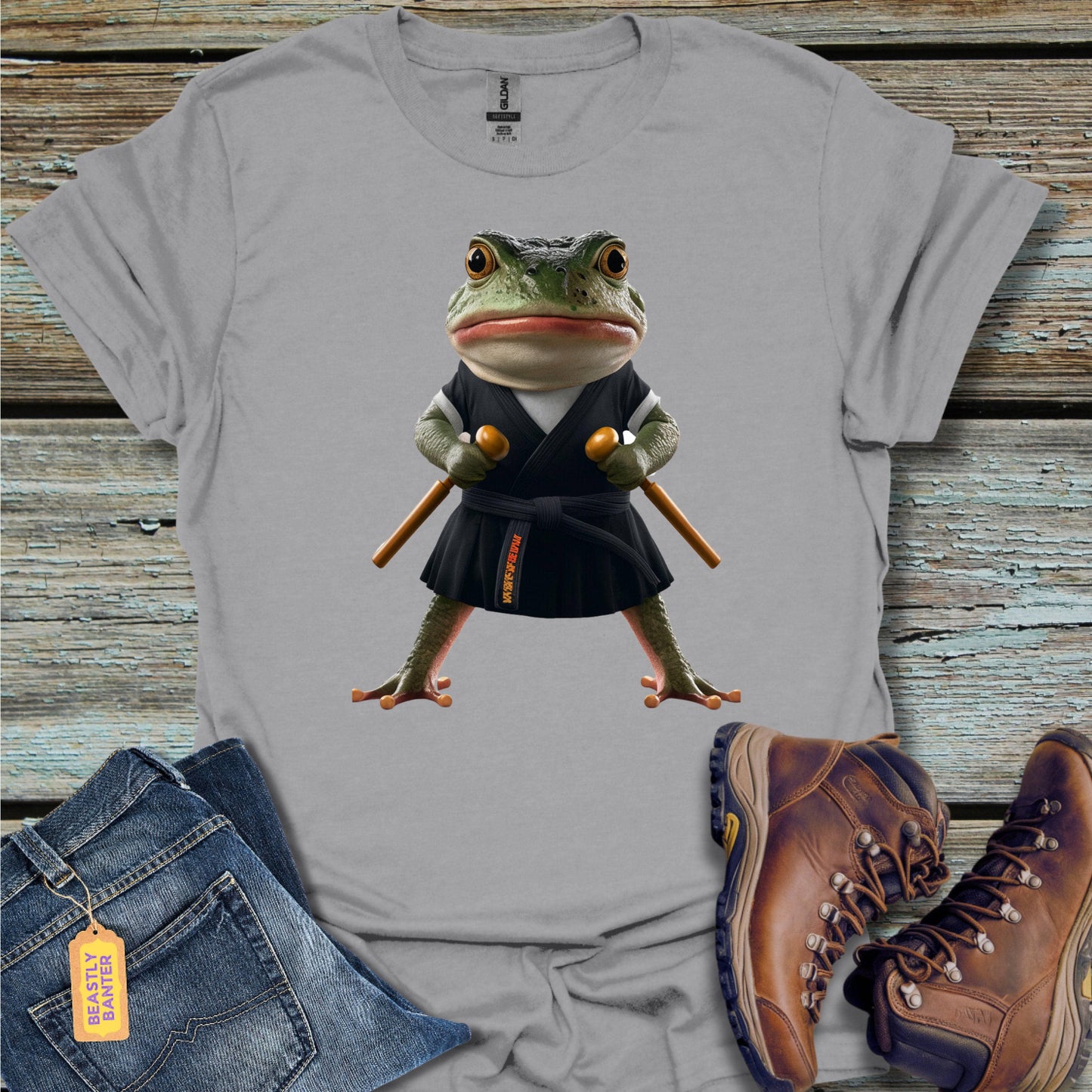 printify-t-shirt-black-belt-frog-32303456026833 - Beastly Banter