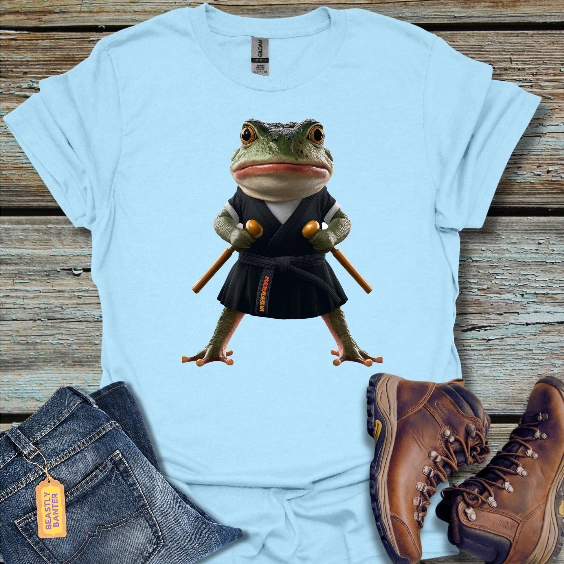 printify-t-shirt-black-belt-frog-32303456059601 - Beastly Banter