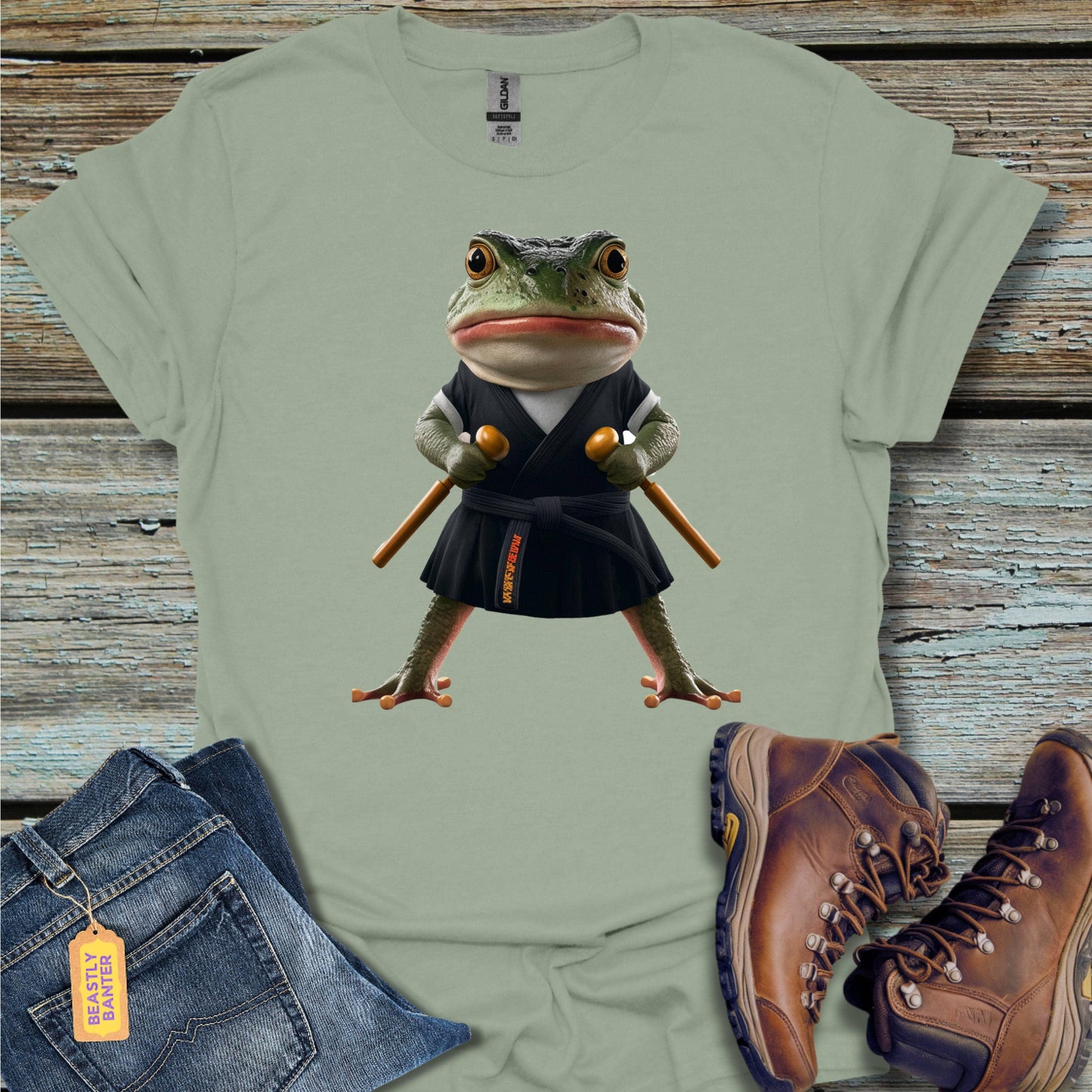 printify-t-shirt-black-belt-frog-32303456092369 - Beastly Banter