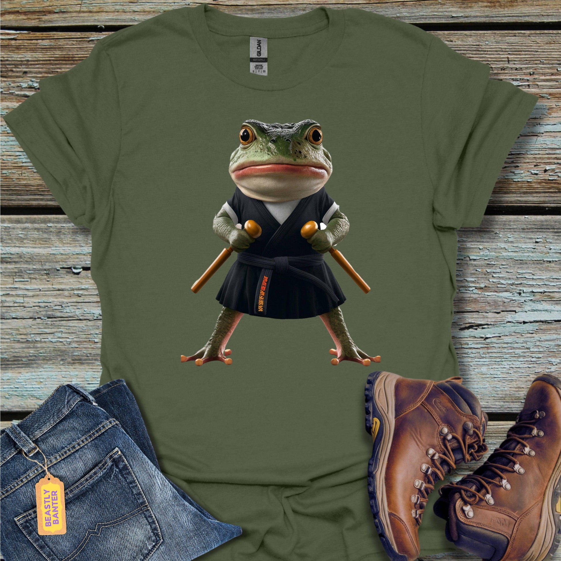 printify-t-shirt-black-belt-frog-32303456157905 - Beastly Banter