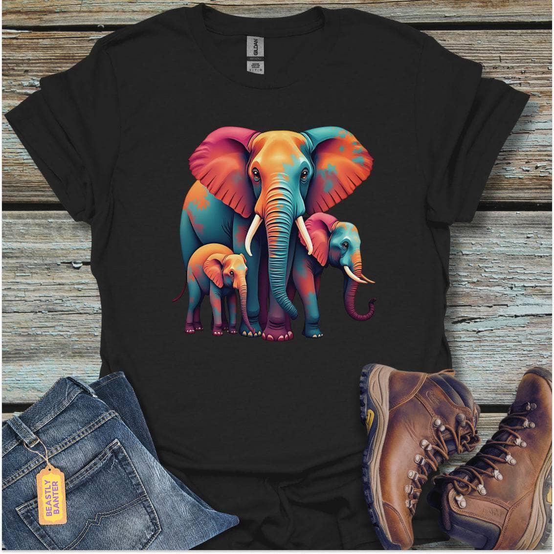 printify-t-shirt-black-s-colorful-elephant-family-colorful-elephant-family-32318485627089 - Beastly Banter